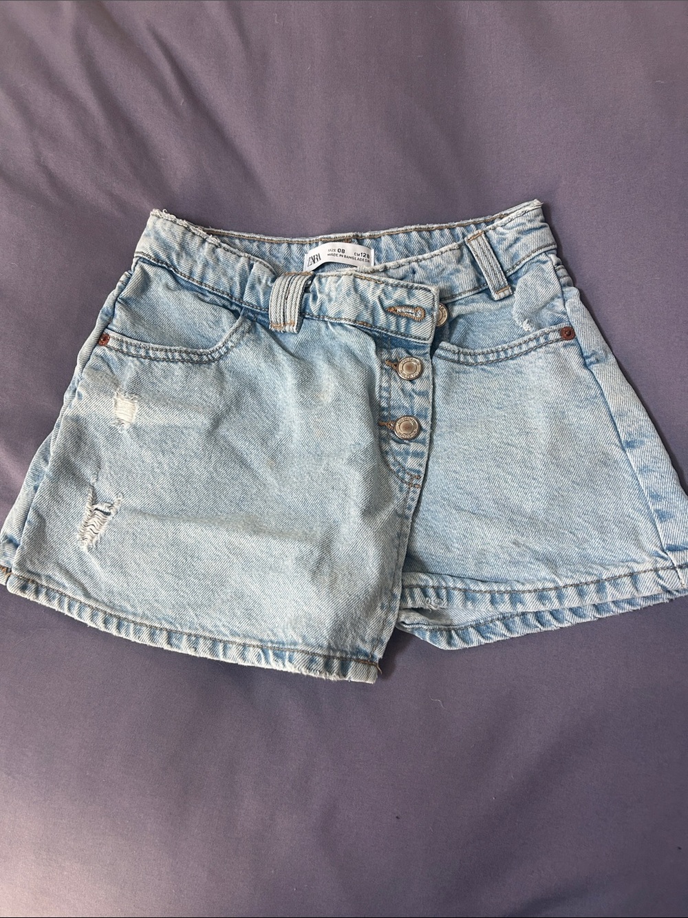Zara Light Blue High-Rise Button-Front Denim Shorts
